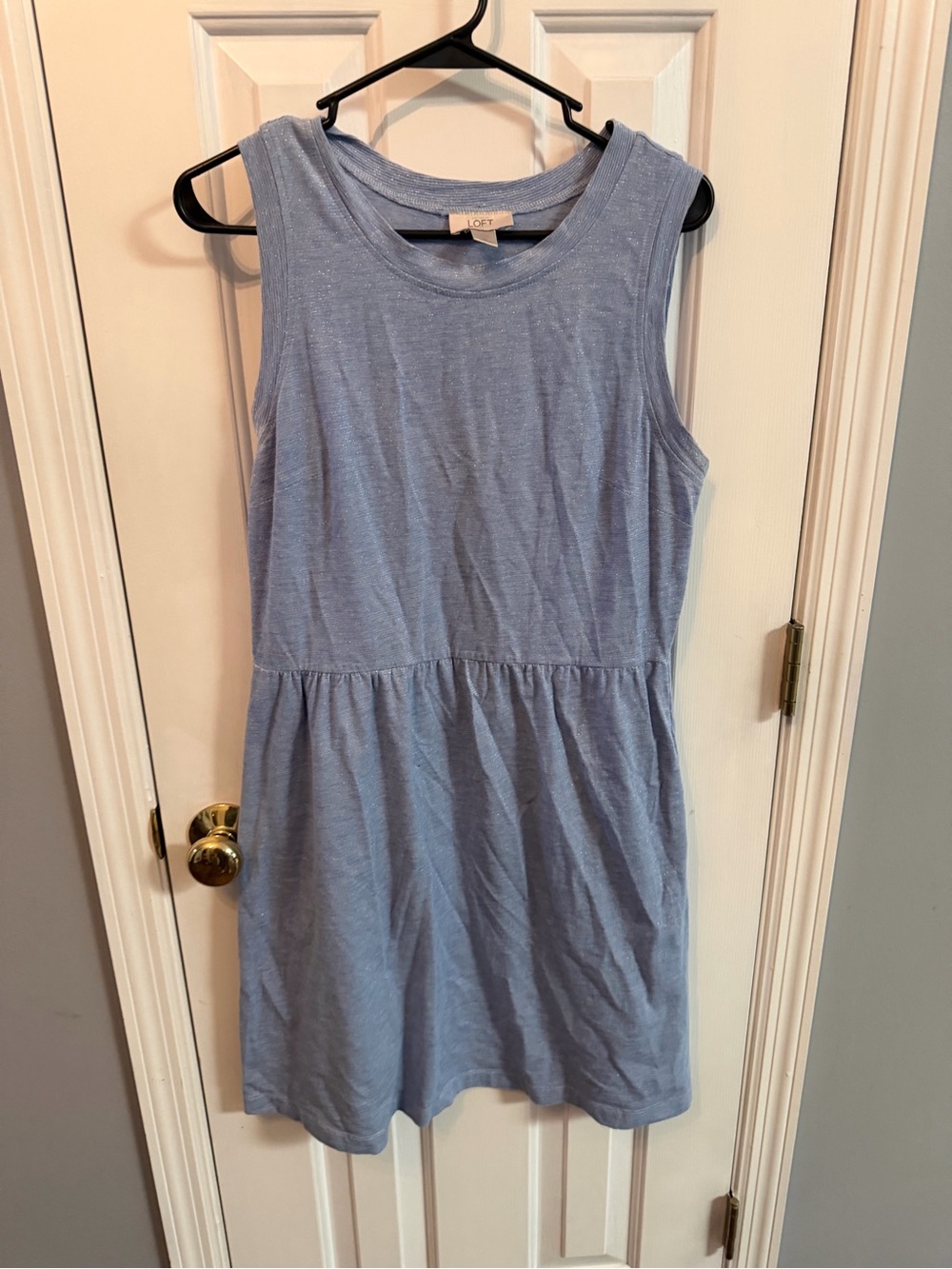 LOFT Light Blue Sleeveless Gathered-Waist Knit Dress